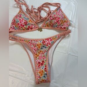 Flowered Pink and Orange Bikini